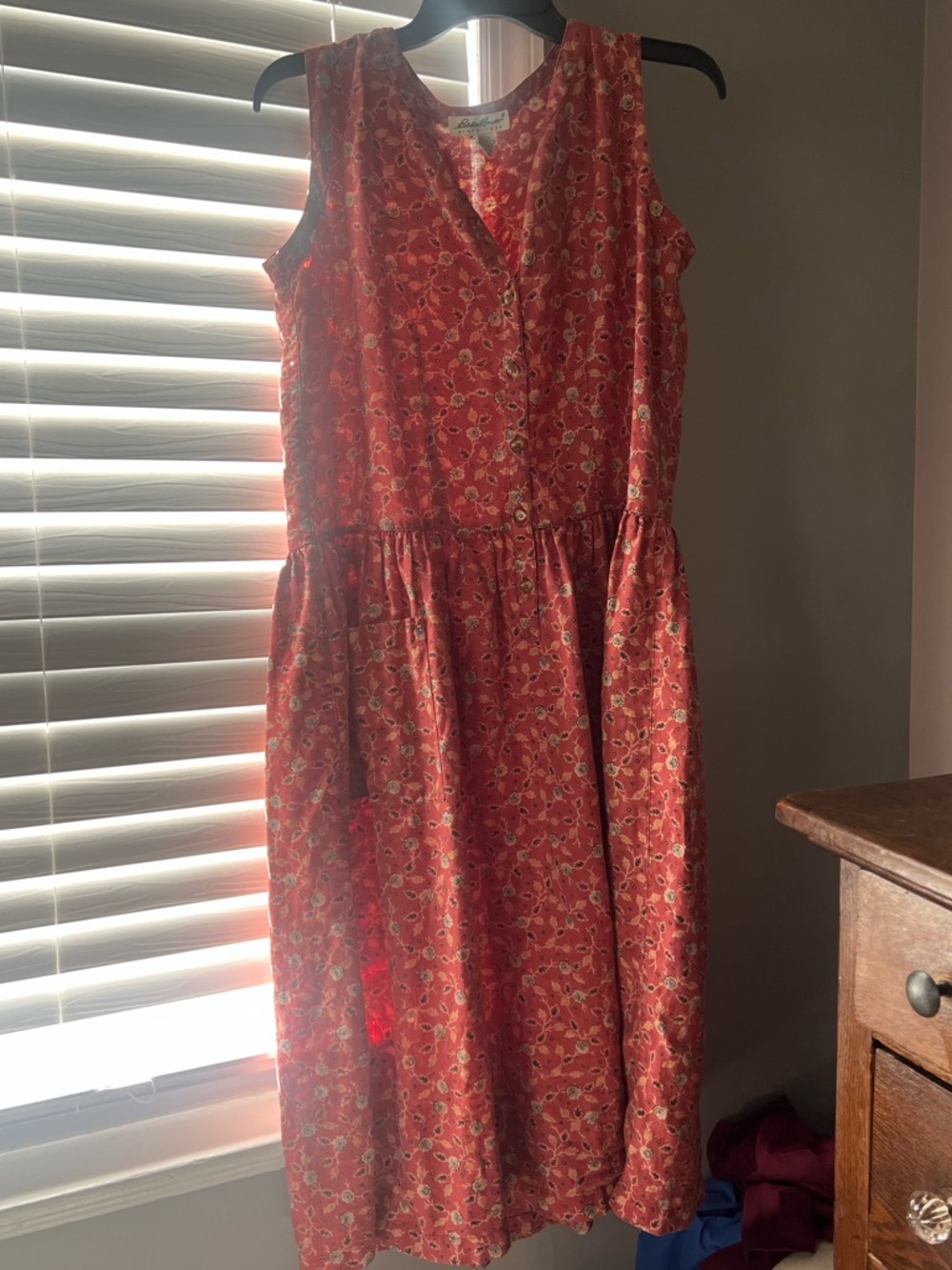 Vintage Eddie Bauer 100% Linen Floral Button Front Midi Dress, Petite S